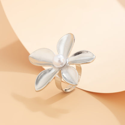 Ins Cold Wind Irregular Water Drop Open Ring Fashion Texture Flower Pearl Ring
