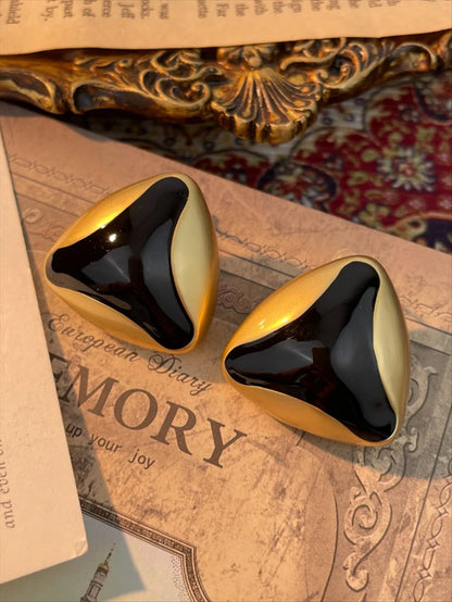 Brass Metal Circular Triangular Enamel Drop Oil Stud Earring for Women Girls Jewelry   New Retro Exaggerate
