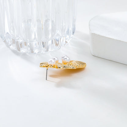 Beach Ocean Wind Sea Star Shell Earrings Alloy Inlaid Pearl Earrings for Women