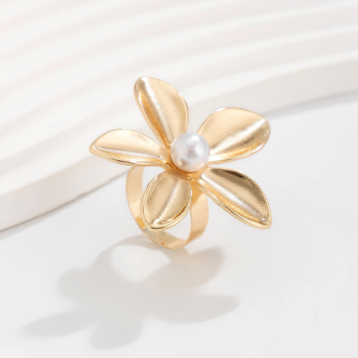 Ins Cold Wind Irregular Water Drop Open Ring Fashion Texture Flower Pearl Ring