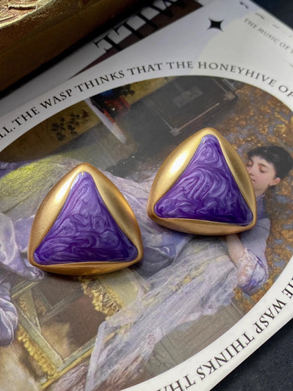 Brass Metal Circular Triangular Enamel Drop Oil Stud Earring for Women Girls Jewelry   New Retro Exaggerate