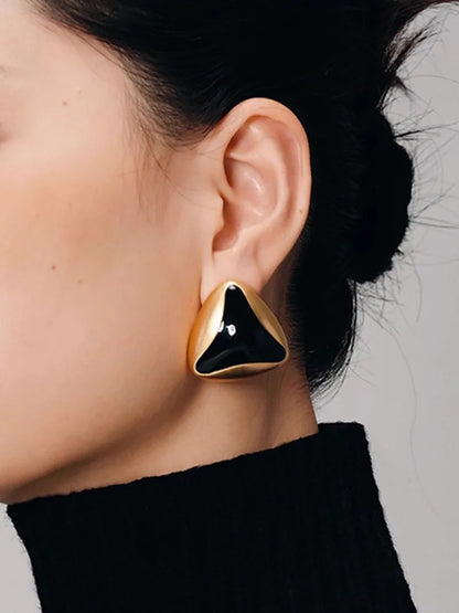Brass Metal Circular Triangular Enamel Drop Oil Stud Earring for Women Girls Jewelry   New Retro Exaggerate