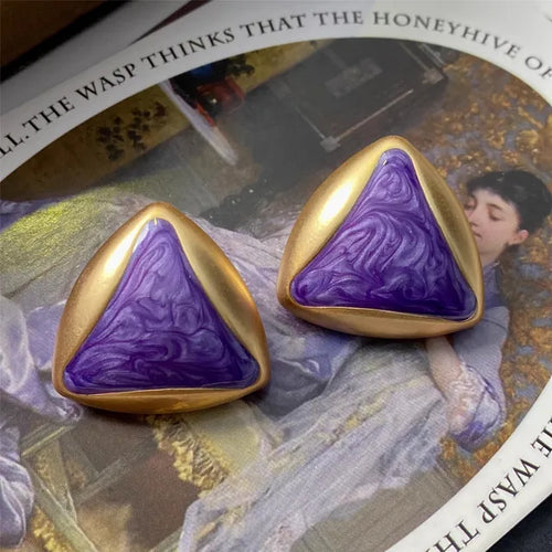 Brass Metal Circular Triangular Enamel Drop Oil Stud Earring for Women Girls Jewelry   New Retro Exaggerate